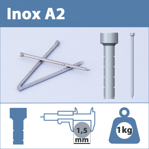 Pointe Inox A2 (304L) 1.5 X 35 mm cranté tête homme  1kg