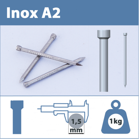 Pointe Inox A2 (304L) 1.5 X 35 mm tête homme  1kg