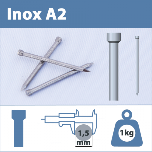 Pointe Inox A2 (304L) 1.5 X 35 mm tête homme  1kg