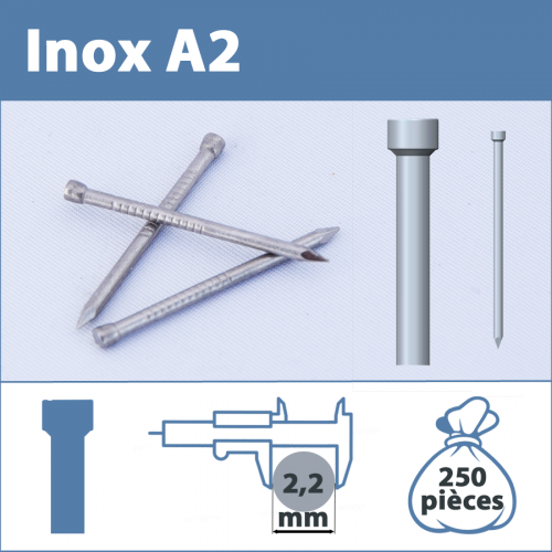 Pointe Inox A2 (304L) 2.2 X 40 mm tête homme  250 pièces