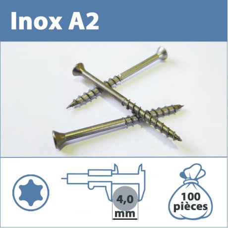 Vis Terrasse Inox A2 (304L) 5.0 X 60 mm tête Torx  100 pièces